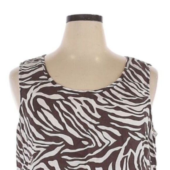 Chico's 100% Linen Zebra Striped Tank Top Brown White Animal Print Size 3 - Picture 4 of 9